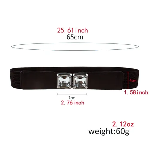 Damen Elastischer Gürtel Mit Quadratischer Strass Schnalle Mode Schwarz Stretch Korsett Gürtel Für Den Täglichen Vielseitigen Dekorativen Gebrauch
