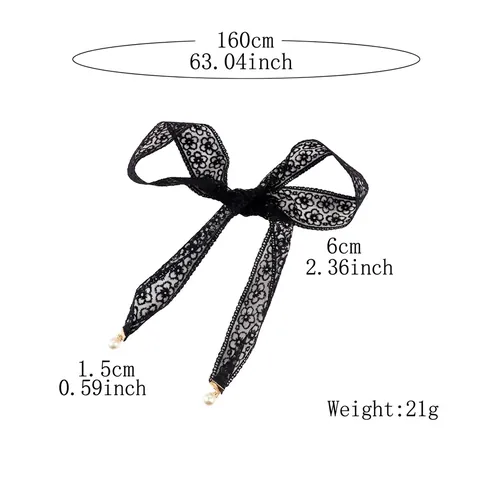 Women Hollow Out Lace Bow Tie Waist Belt With Artificial Pearl Pendants Elegant Floral Lace Sash For Dress Wedding Party