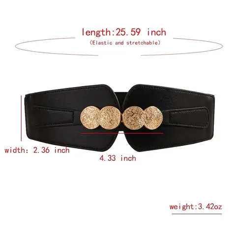 Cintura a Corsetto Elastica Larga da Donna Moda in Pelle PU Fibbia Rotonda Oro Cintura Decorativa per Abiti