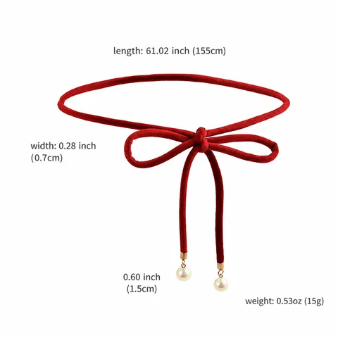 Women Velvet Bow Waist Chain Thin Belt With Artificial Pearl Pendants Decorative Knot Tie Rope For Dresses Fashion Jewelry