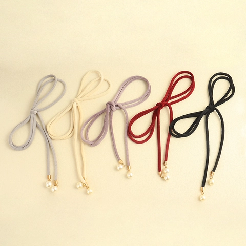 Women Velvet Bow Waist Chain Thin Belt With Artificial Pearl Pendants Decorative Knot Tie Rope For Dresses Fashion Jewelry