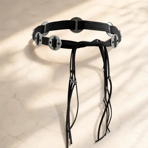 Women Bohemian Ethnic Style Waist Belt Vintage Alloy Concho Tassel Tied Waist Chain Faux Suede Fringe Decorative Belt Accessory