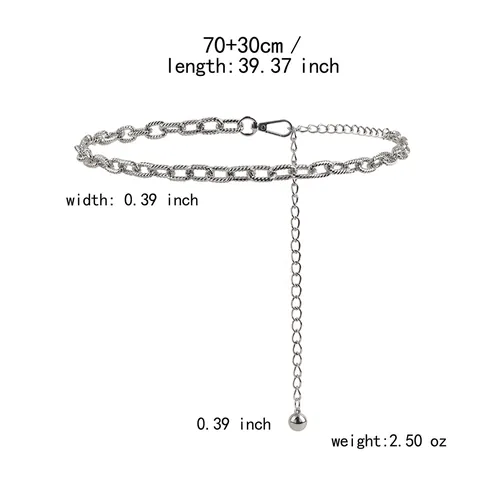 Cintura a Catena in Metallo alla Moda per Donna Catena da Vita Regolabile in Argento Stile Punk Catena a Maglie Sottili Nappa Accessorio Moda per Vestiti