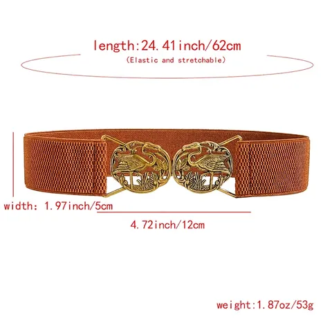Vintage Damen Elastik Gürtel Retro Gold Legierung Vogelschnalle Stretch Taillengürtel Für Kleider Hemden Ethno Accessoire