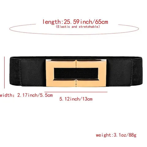 Cinturón de Corsé Elástico Ancho Vintage para Mujer Con Hebilla de Aleación de Oro Rectangular Cintura Elástica de Color Sólido para Vestido Abrigo