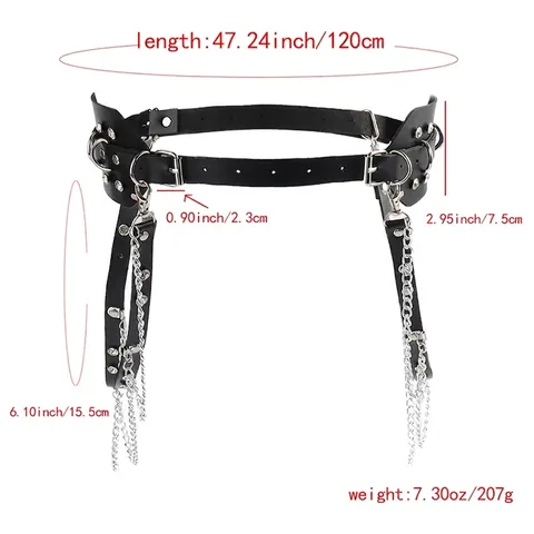 Ceinture Corset Punk Gothique en Cuir PU pour Femmes Avec Strass Chaînes en Alliage Rivets Taille Sexy Harnais de Corps Accessoires de Mode Effet Vieilli