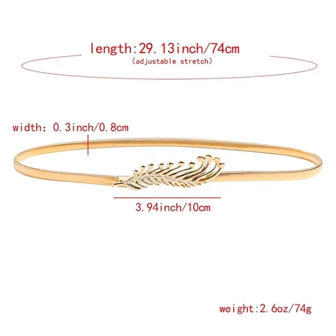 Ceinture Métallique Élastique pour Femmes Chaîne de Taille Or Argent Avec Boucle en Strass Plume Feuille Perle Ceinture Extensible