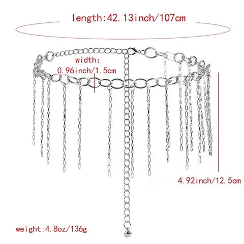 Chaîne de Taille Élégante en Métal Argenté avec Glands Longs en Alliage Ceinture Chaîne Réglable pour Robe de Femme Bijoux de Fête