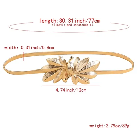 Cintura a Catena in Metallo Elastico Elegante da Donna Con Fibbia a Foglia di Acero Oro Altamente Elastico Stile Vintage