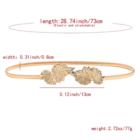 Damen Elastische Metall Feder Taillenkette Gürtel Eleganter Blatt Rose Schnalle Strass Dekor Gold Silber Schmuck Kleiderzubehör