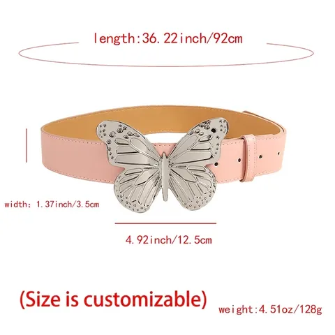 Women's Fashion PU Leather Wide Belt With Large Silver Alloy Butterfly Buckle Elegant Y2K Style Waist Belt For Dresses