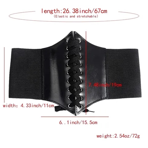 Women Vintage Elastic Corset Belt Lace-up Waist Cincher Retro Embroidered PU Leather Wide Waistband For Dresses Accessories