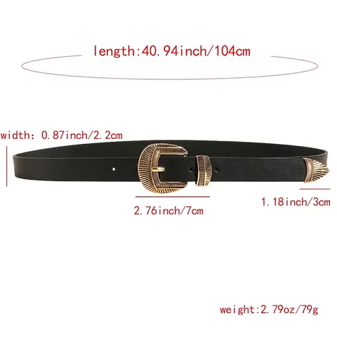 Damen Vintage PU Leder Gürtel Mit Gravierter Legierung Dornschließe Retro Western Stil Gürtel Für Jeans Casual Schwarz