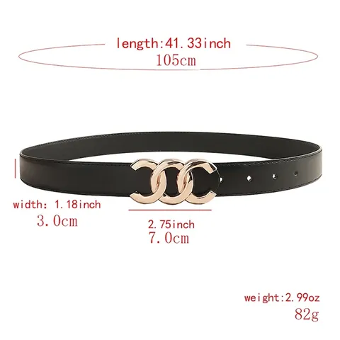 Damen Mode PU Leder Gürtel Mit Dreifach Ineinandergreifenden Legierung Ring Schnalle Eleganter Einfarbiger Gürtel Für Den Alltag