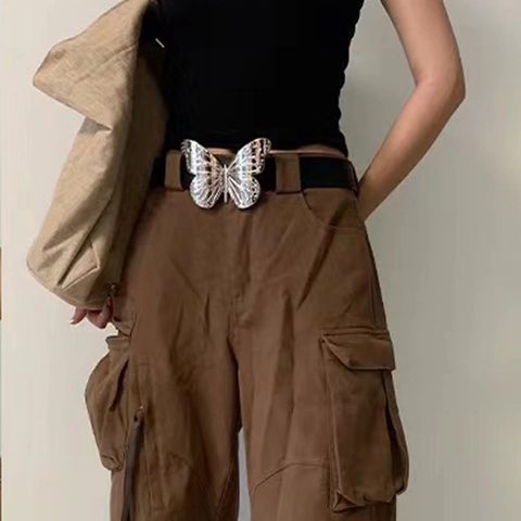 Women's Fashion PU Leather Wide Belt With Large Silver Alloy Butterfly Buckle Elegant Y2K Style Waist Belt For Dresses