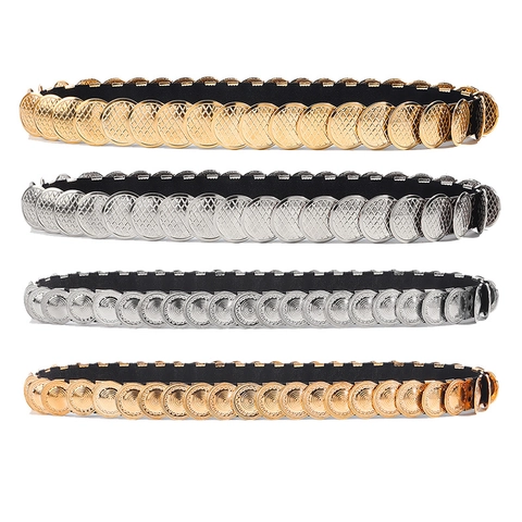 Cintura a Corsetto Elastica Vintage da Donna Con Dischi di Metallo Oro Argento Retro Cintura a Vita per Vestiti e Abiti