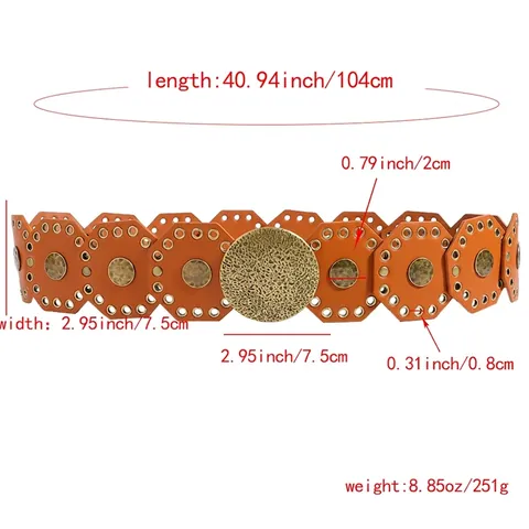 Vintage Boho Breiter Taillengürtel Für Damen PU-Leder Legierung Gehämmerte Schnalle Oktogonales Patchwork Ethnisch Riemen
