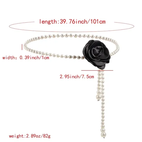 Elegante Catena da Vita in Perle Artificiali Cintura con Fiore di Camelia e Nappine per Donna Regolabile Accessorio per Vestiti