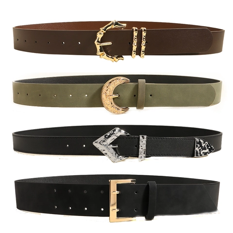 Cintura a Vita Alta Vintage da Donna in Pelle PU Cintura Decorativa per Cappotti Abiti Fibbia a Bambù Oro Fibbia Quadrata Cintura Martellata