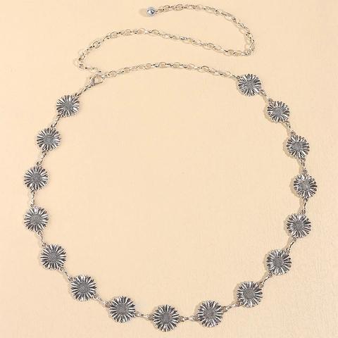 Vintage Sonnenblume Metall Taillenkette Für Damen Böhmische Legierung Gliedergürtel Für Kleider Mode Dekor Gürtel Zubehör