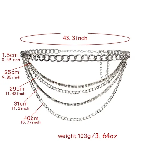 Dames Mode Multi Layer Metalen Ketting Riem Met Strass Accenten Elegante Verstelbare Body Chain Sieraden Accessoires