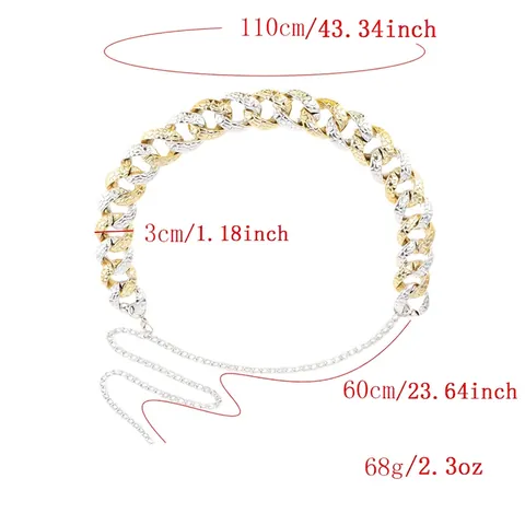 Cintura a Catena Grossa da Donna Punk in Lega Maglia Cubana Oro Argento Strass Catena Decorativa per Vita Per Abiti