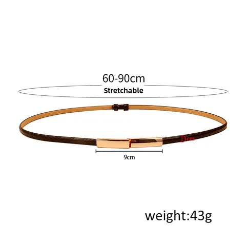 Women's Skinny PU Leather Stretchable Waist Belt Retro Artsy Alloy Interlocking Buckle Thin Belt For Dresses Jeans Accessories
