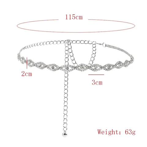Elegante Catena a Vita in Strass da Donna in Lega Argento Cintura Decorativa per Abiti Completo Scintillante Gioielli Catena Corpo