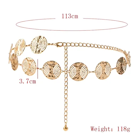 Ceinture Chaîne de Taille Femme en Alliage Mode Cercle Texture Ondulée Métal Martelé Chaîne de Ventre Réglable pour Robes
