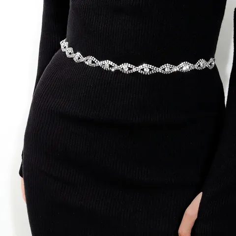 Elegante Catena a Vita in Strass da Donna in Lega Argento Cintura Decorativa per Abiti Completo Scintillante Gioielli Catena Corpo