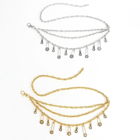Cintura a Catena in Vita in Metallo Multistrato Vintage Bohemien da Donna Con Pendenti a Forma di Moneta Testa di Leone Spilla da Balia Strass Gioielli