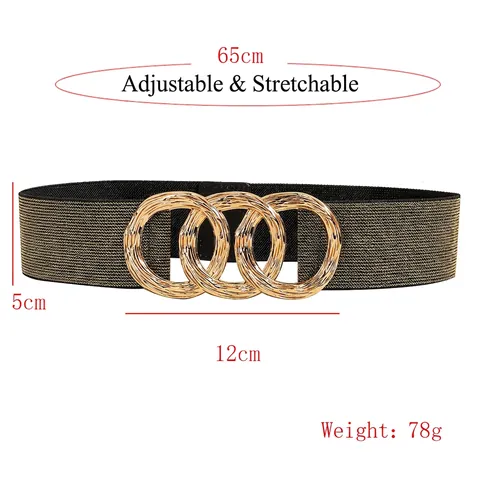 Damen Eleganter Elastischer Taillengürtel Drei Ineinandergreifende Runde Legierung Schnalle Modische Dekorative Breite Taillengürtel