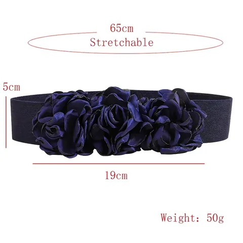Women Elegant Elastic Corset Belt 3D Satin Flower Waistband For Dresses Wide Stretch Cinch Belt With Snap Button Accessories