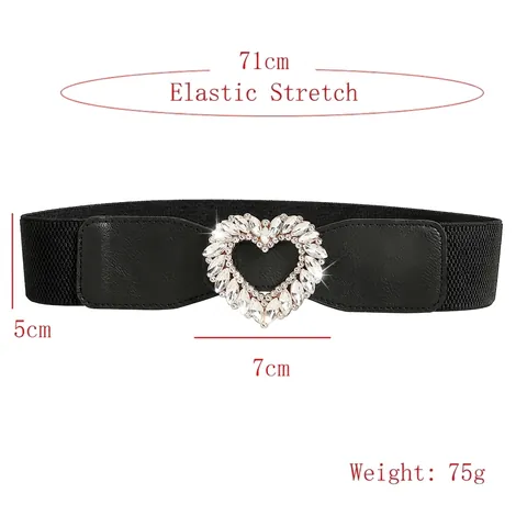Cintura Elastica in Vita a Cuore con Strass Vintage per Donna Cintura Decorativa Nera per Abiti Completi Giacche