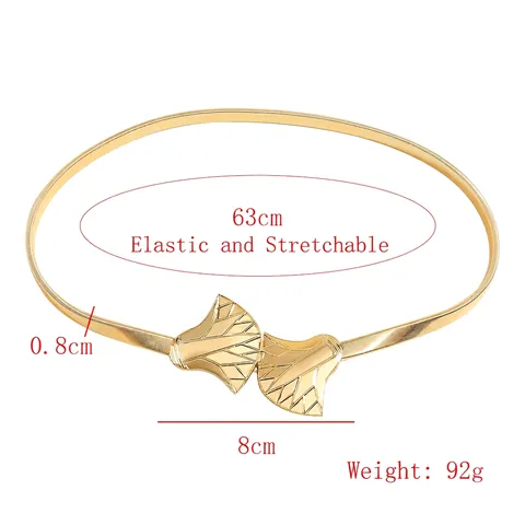 Chaîne de Taille Métallique Style Bohémien Forme Éventail Vintage Or Ceinture Élastique Femme Mode Feuille de Ginkgo