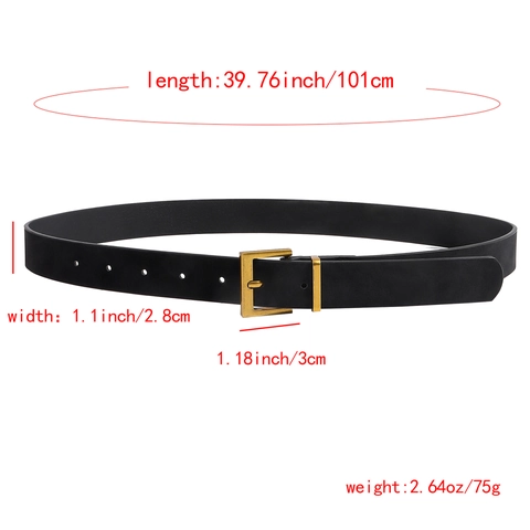 Women's Fashion PU Leather Belt With Vintage Gold Square Buckle Solid Color Elegant Waistband For Jeans Dresses Office Daily Wear