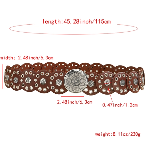 Damen Vintage Böhmisch Western Korsett Gürtel PU Leder Legierung Geschnitzte Sonnenblume Metall Scheibe Niete Gürtel Für Kleid