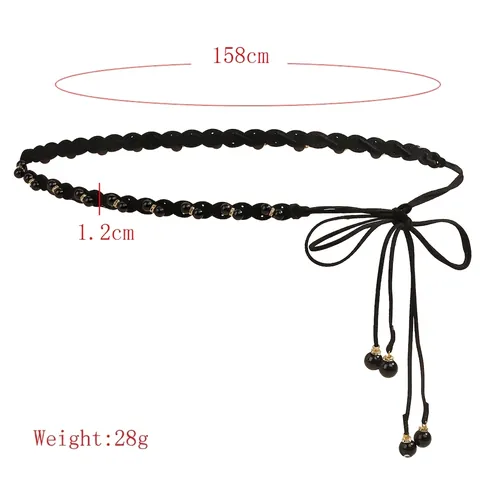 Elegante Damen Geflochtene Taillenkette Gürtel Mit Künstliche Perle Strass Quasten Verstellbar Dünne Seil Kleid Gürtel