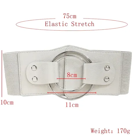 Ceinture Corset Large pour Femmes Mode Double Anneau Rond Boucle en Alliage Cuir PU Élastique pour Robes et Costumes