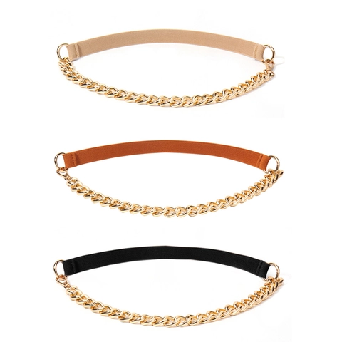 Damen Mode Dünner Gürtel Knoten Dekoration Polyester Legierung Metall Kette Schnalle Eleganter Bund Vielseitiges Zubehör