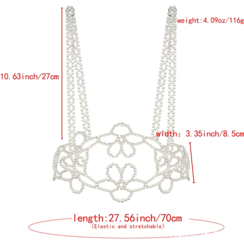 Damen Eleganter Künstlicher Perlen Körperkette Gürtel Blumenperlen Korsett Strap Weste Ajouré Taillenkette Dekoration Weiß
