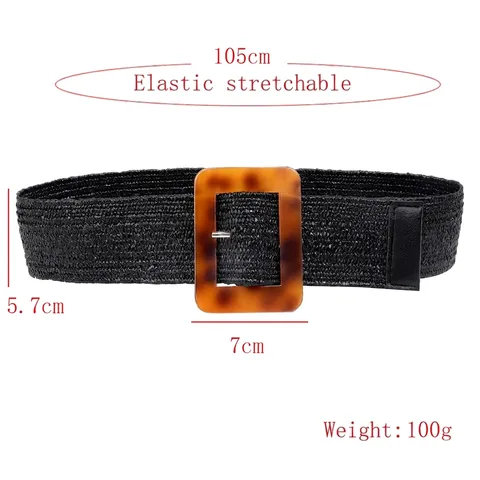Ceinture Élastique Tissée Bohème pour Femmes Ceinture Large Vintage Avec Boucle Carrée Motif Écaille de Tortue pour Robes Vacances