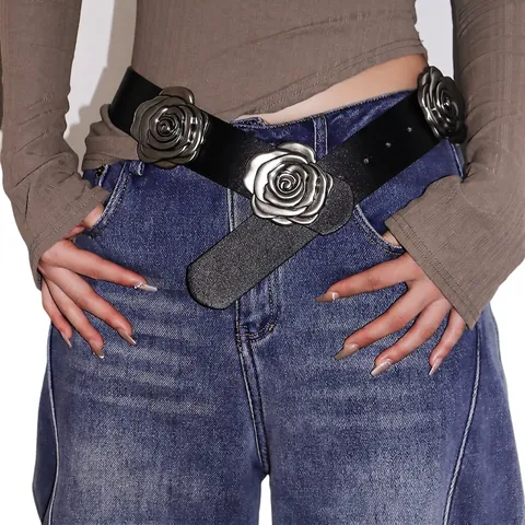 Damen Vintage Rosenblüten Schnalle Breiter Gürtel Elastischer Korsett Taillengürtel Kunstleder Retro Eleganter Hosenbund Für Kleider