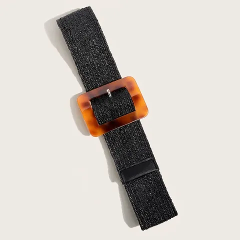 Ceinture Élastique Tissée Bohème pour Femmes Ceinture Large Vintage Avec Boucle Carrée Motif Écaille de Tortue pour Robes Vacances