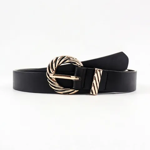 Cintura da Donna in Pelle PU Con Texture a Spirale Fibbia ad Ardiglione in Lega d'Oro Elegante Cintura a Vita per Donna