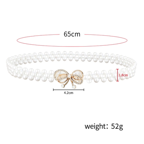 Women Fashion Artificial Pearl Elastic Waist Belt Bowknot Rhinestone Inlaid Buckle Waist Chain For Dress Wedding Party