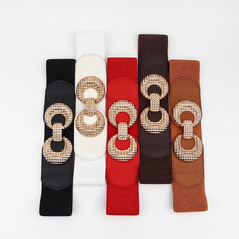 Ceinture Corset Élastique Mode Femme Avec Boucle en Alliage Doré Entrelacée Large Bande de Taille Extensible Pour Robes Chemises