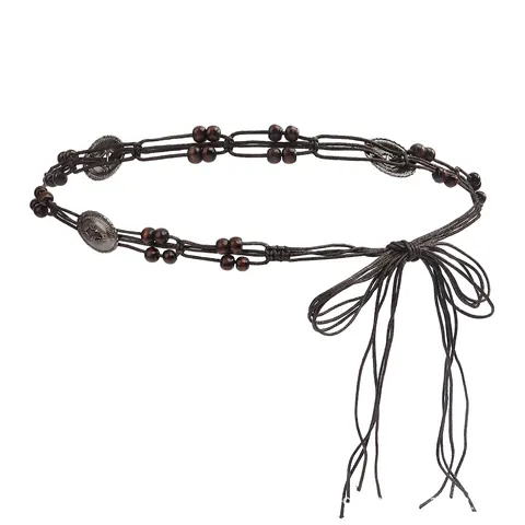 Cintura a Catena Intrecciata Etnica Bohemienne per Donna Perline di Plastica Vintage Medaglione in Lega Nappa Cintura Regolabile Accessorio Vestito