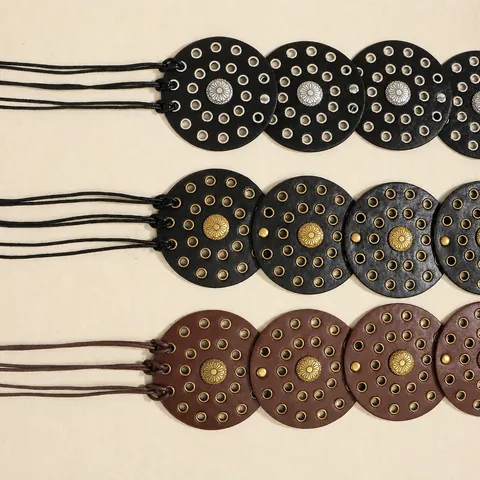 Bohemian Wide Waist Belt For Women Vintage Western PU Leather Sunflower Metal Buckle Hollow Round Disc Link Adjustable Tie-up Corset Belt