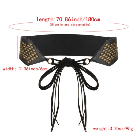 Damen Retro Boho Kunstleder Elastischer Gürtel Quasten Schnürung Metall Nieten Breiter Taillengürtel Für Kleid